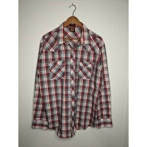 Vintage Lee Western Shirt Red Plaid Pearl Snap Long Sleeve USA Made Mens Sz XL